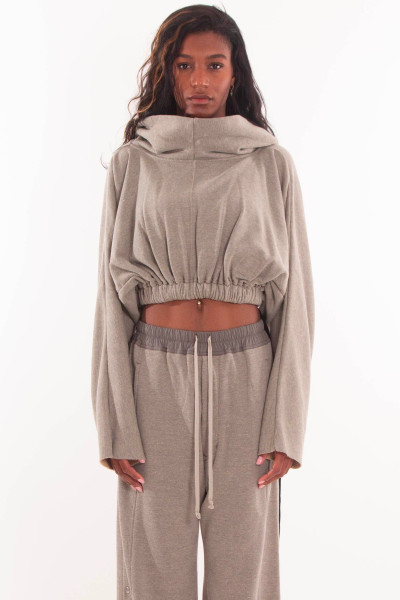 Melange Felpa Cropped Hooded Tunic